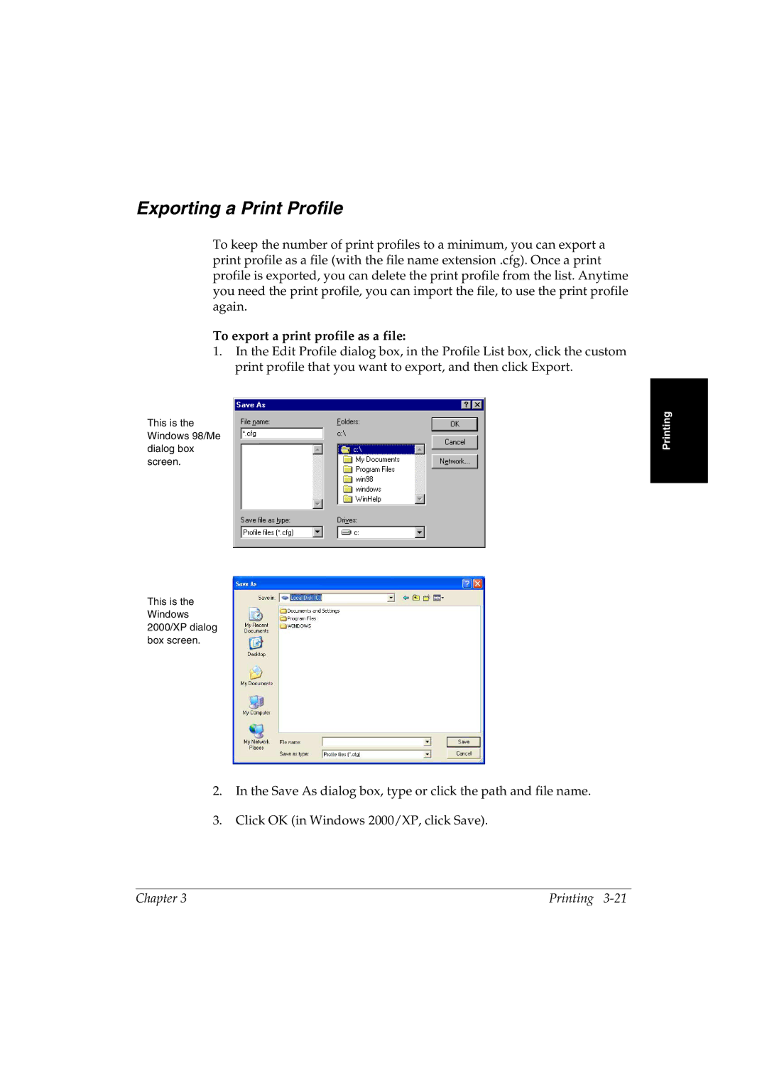 Canon L290 manual Exporting a Print Profile, To export a print profile as a file 