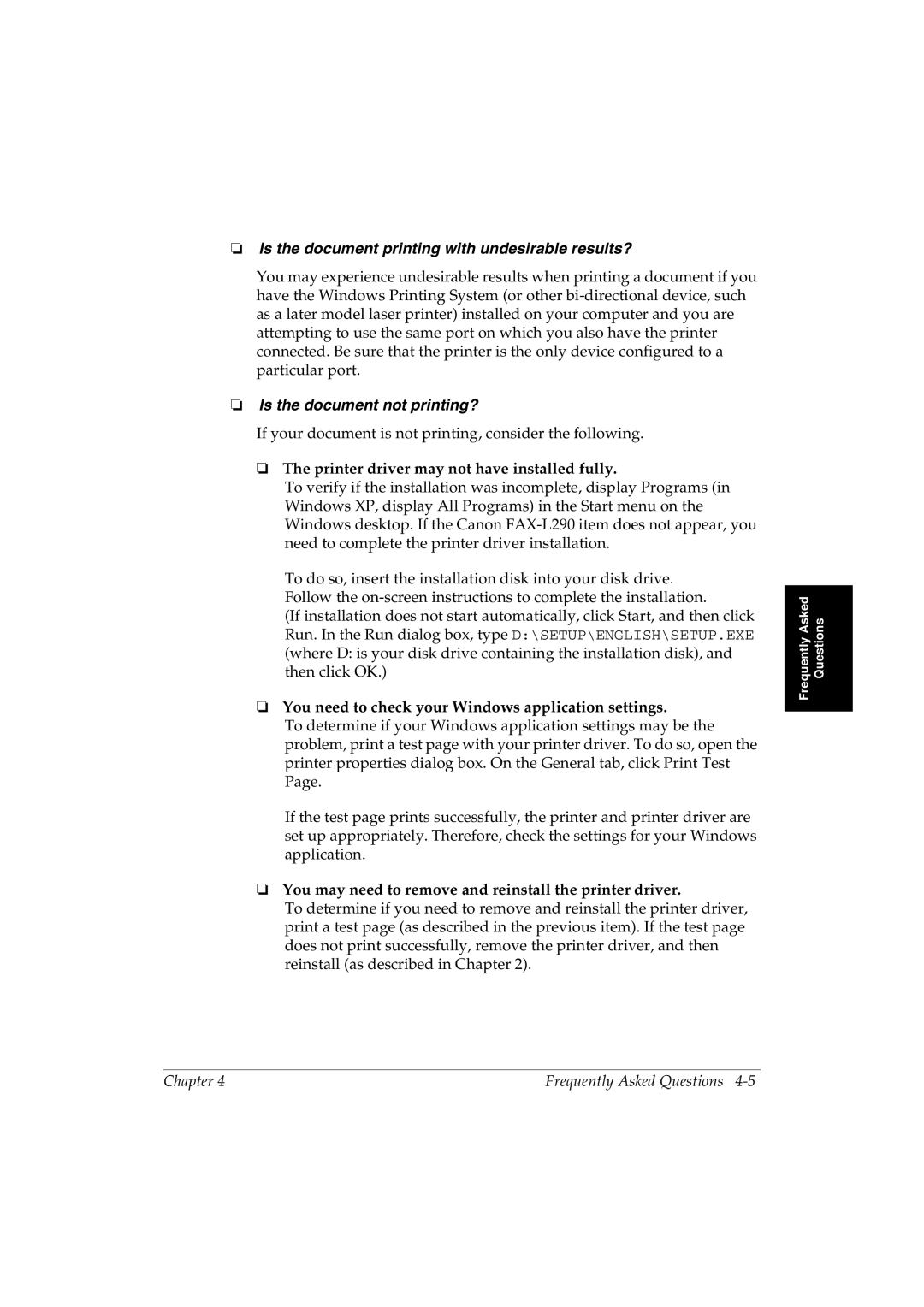 Canon L290 manual Printer driver may not have installed fully, You need to check your Windows application settings 