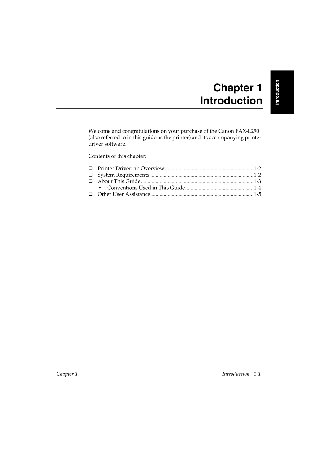 Canon L290 manual Chapter Introduction 