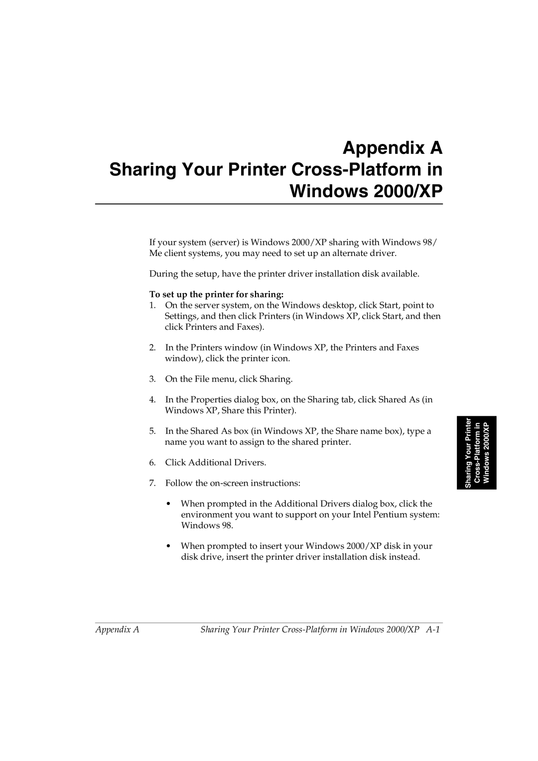 Canon L290 manual Sharing Your Printer Cross-Platform Windows 2000/XP 