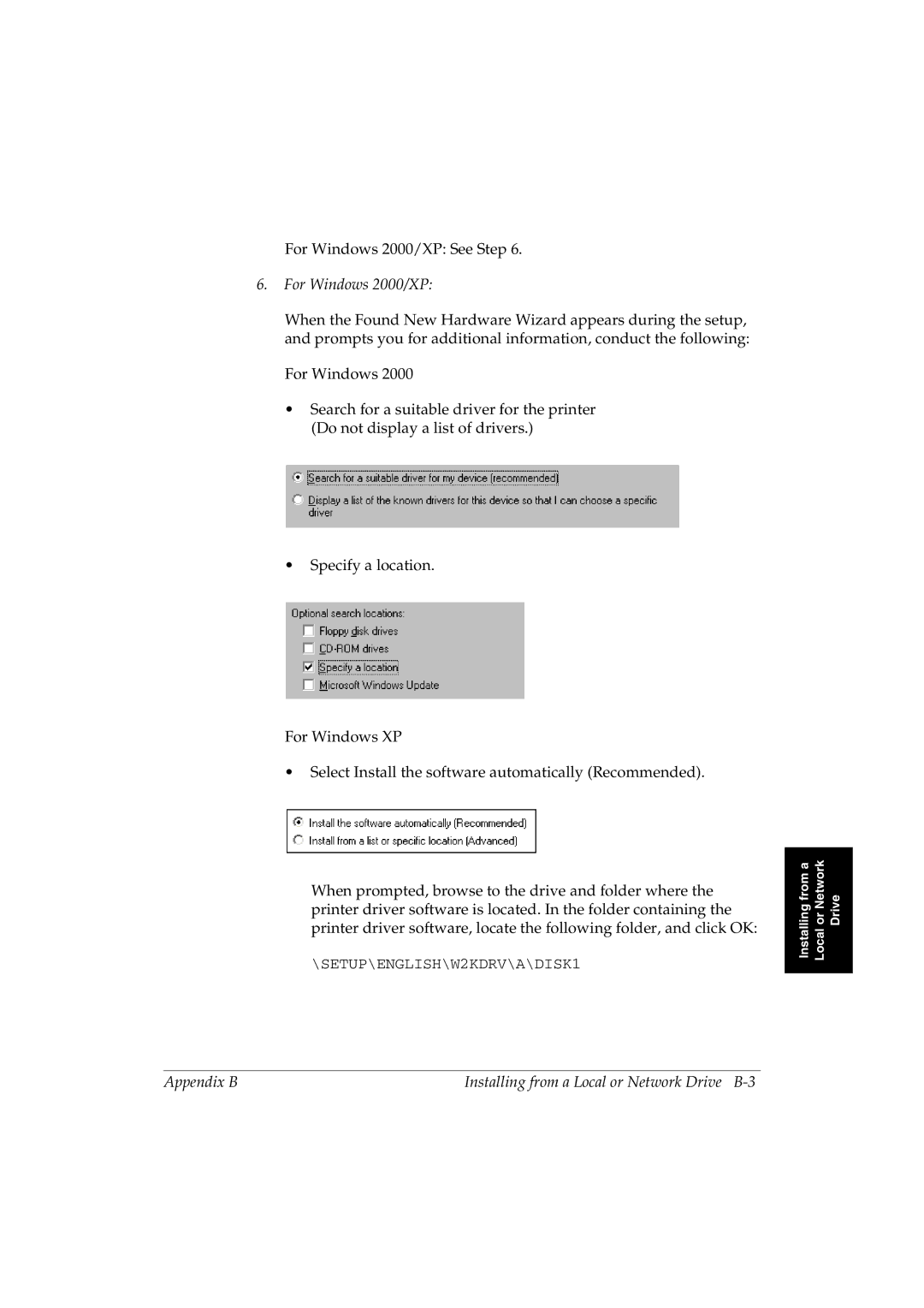 Canon L290 manual Appendix B Installing from a Local or Network Drive B-3 