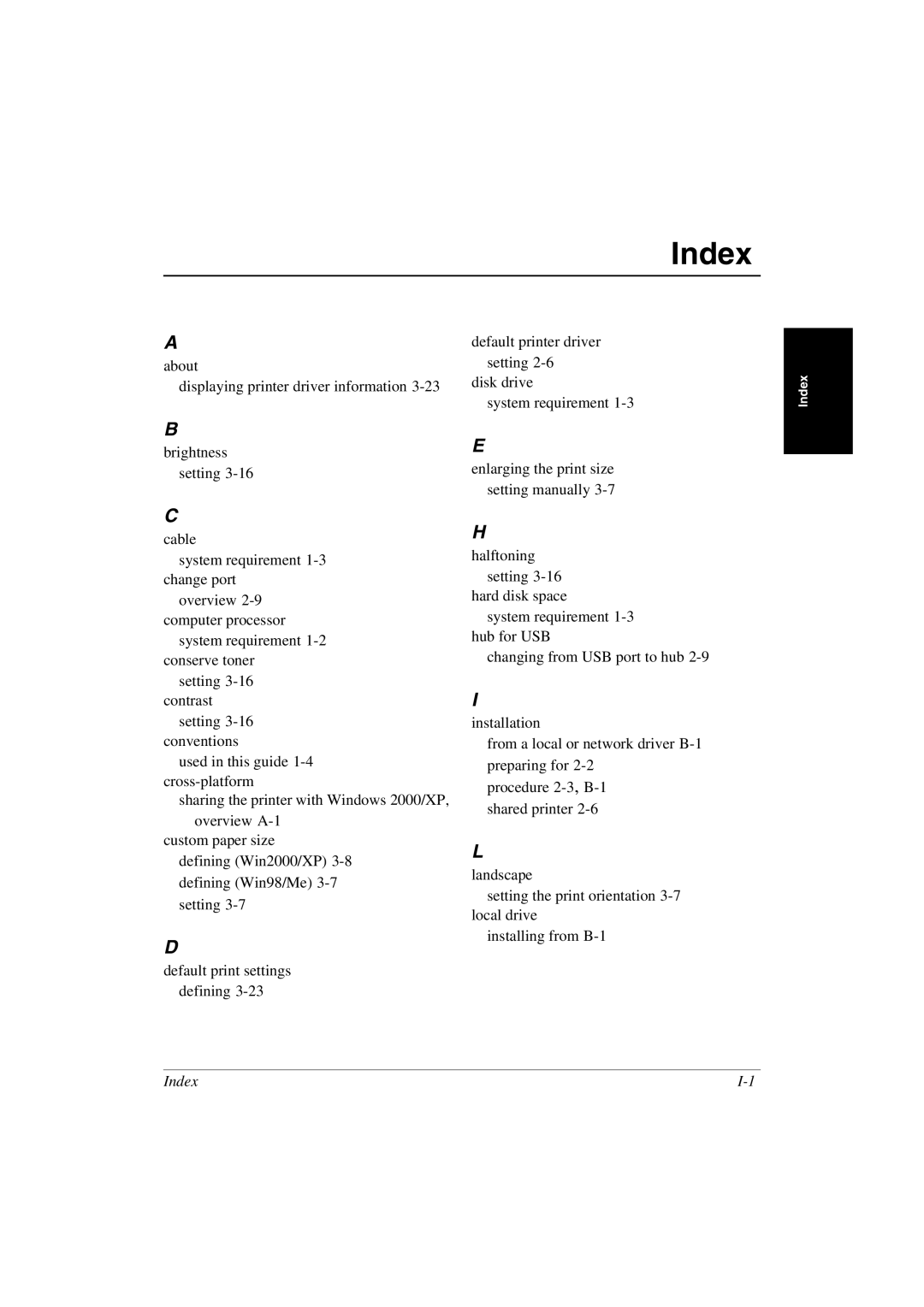 Canon L290 manual Index 