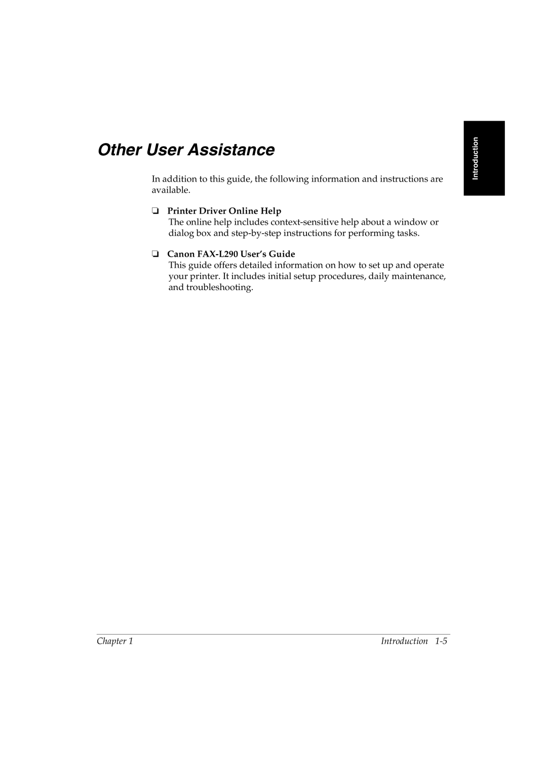 Canon manual Other User Assistance, Printer Driver Online Help, Canon FAX-L290 User’s Guide 