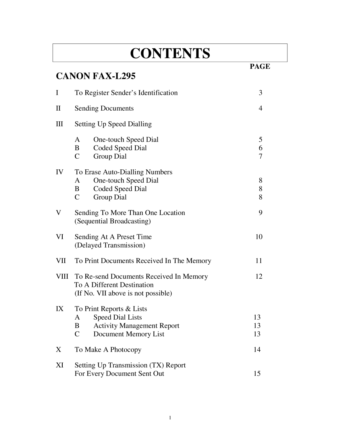 Canon L295 manual Contents 