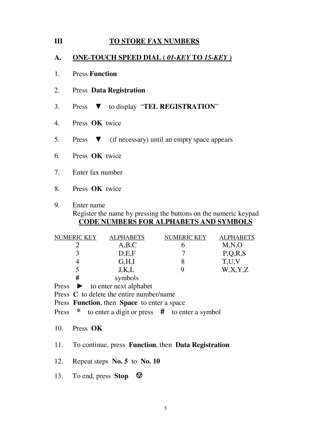 Canon L295 manual Code Numbers for Alphabets and Symbols 