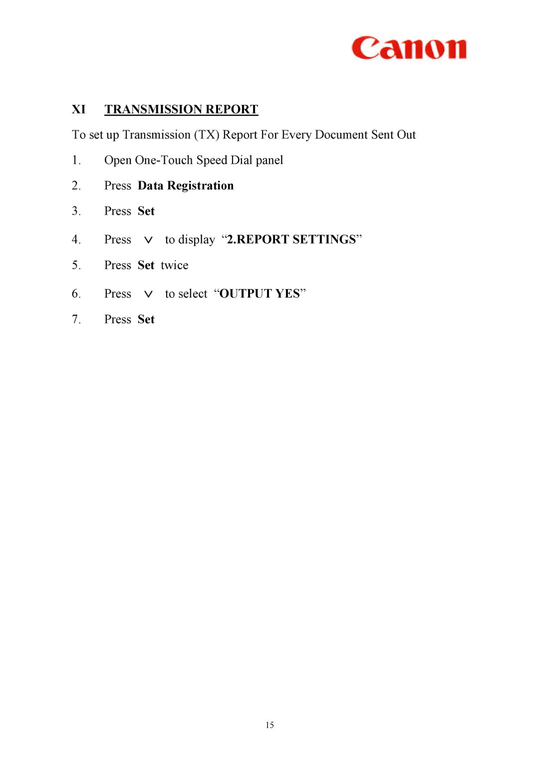 Canon L360 manual XI Transmission Report, Set 