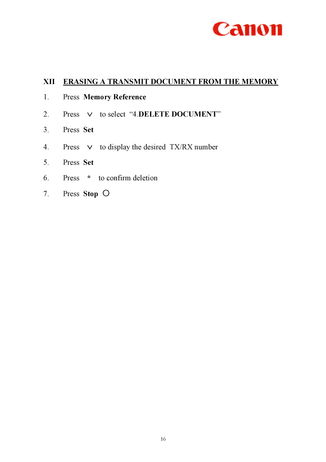 Canon L360 manual XII Erasing a Transmit Document from the Memory, Press Memory Reference 