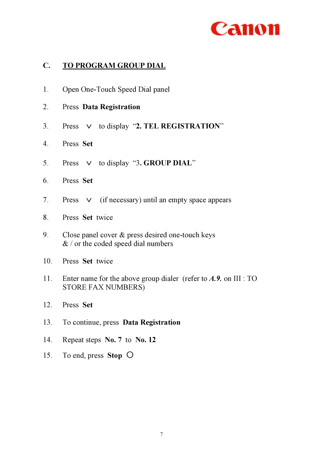 Canon L360 manual To Program Group Dial 