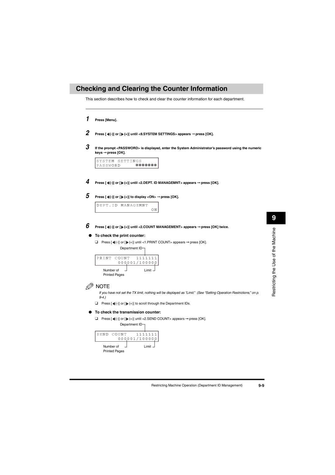 Canon L380S manual Checking and Clearing the Counter Information, EPT . ID M a N a G EM N T, 0 0 0 1 /1 0 0 0 0 