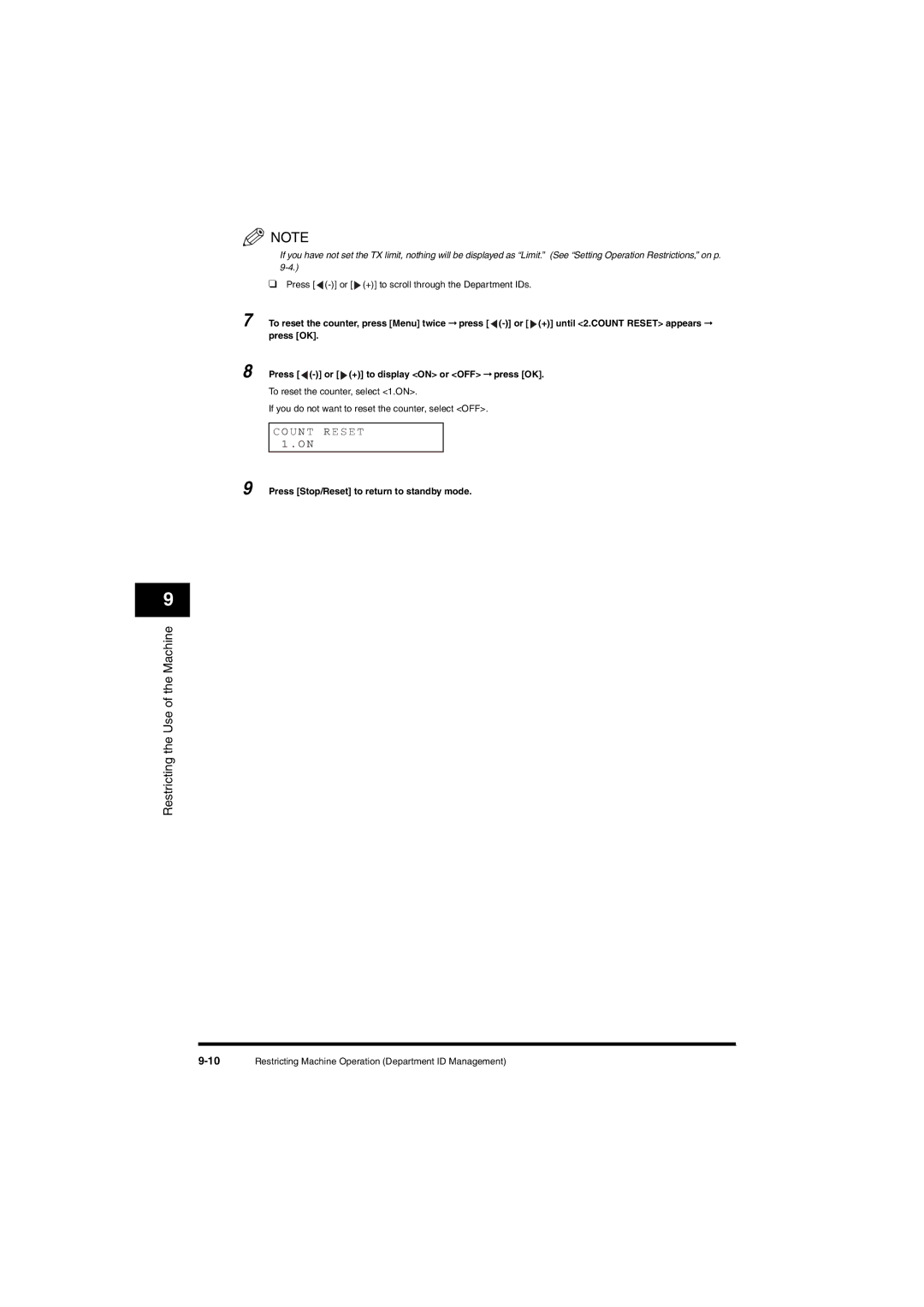 Canon L380S manual Ount R ES E T 1 . on, Press Stop/Reset to return to standby mode 