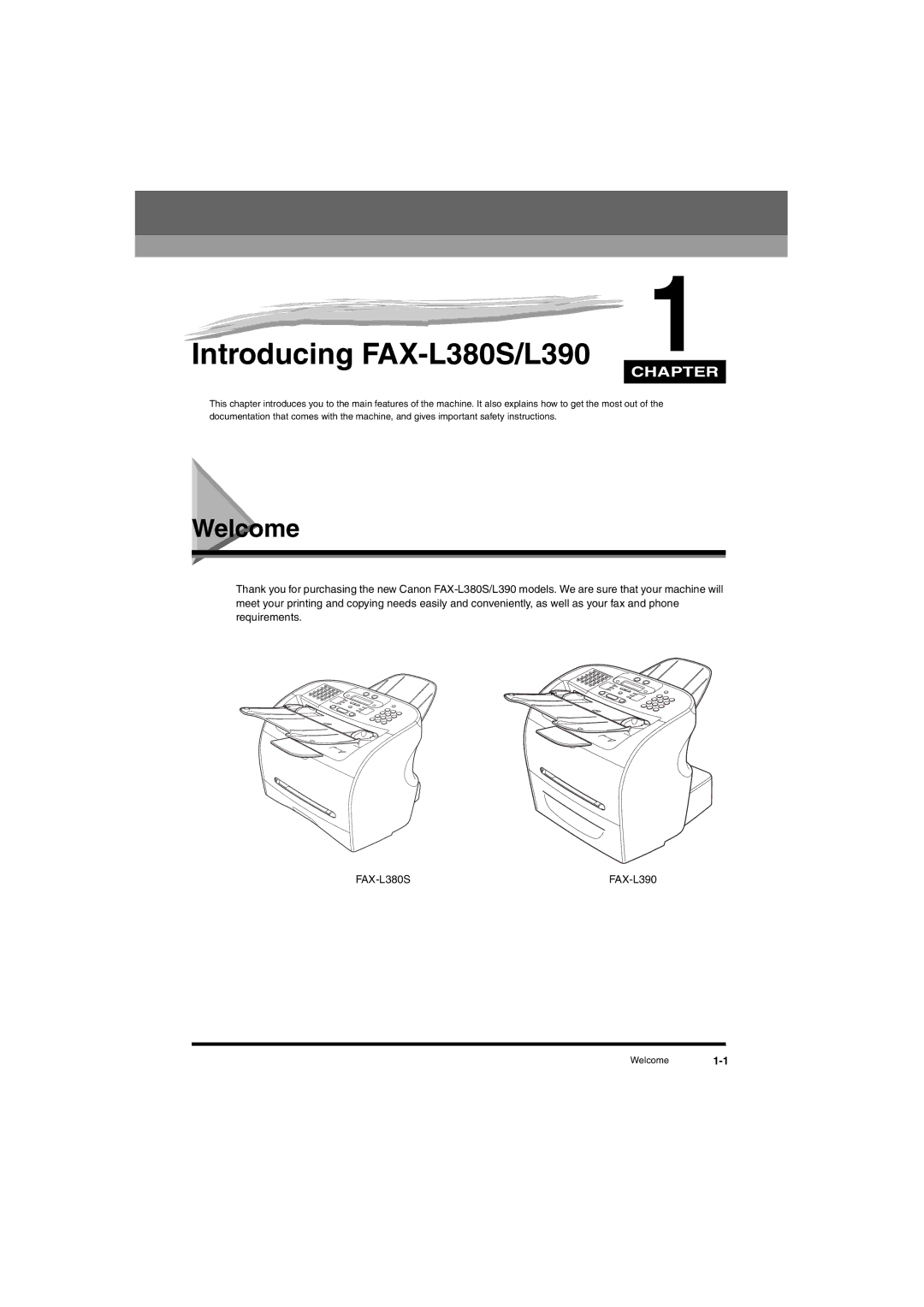 Canon manual Introducing FAX-L380S/L390, Welcome 