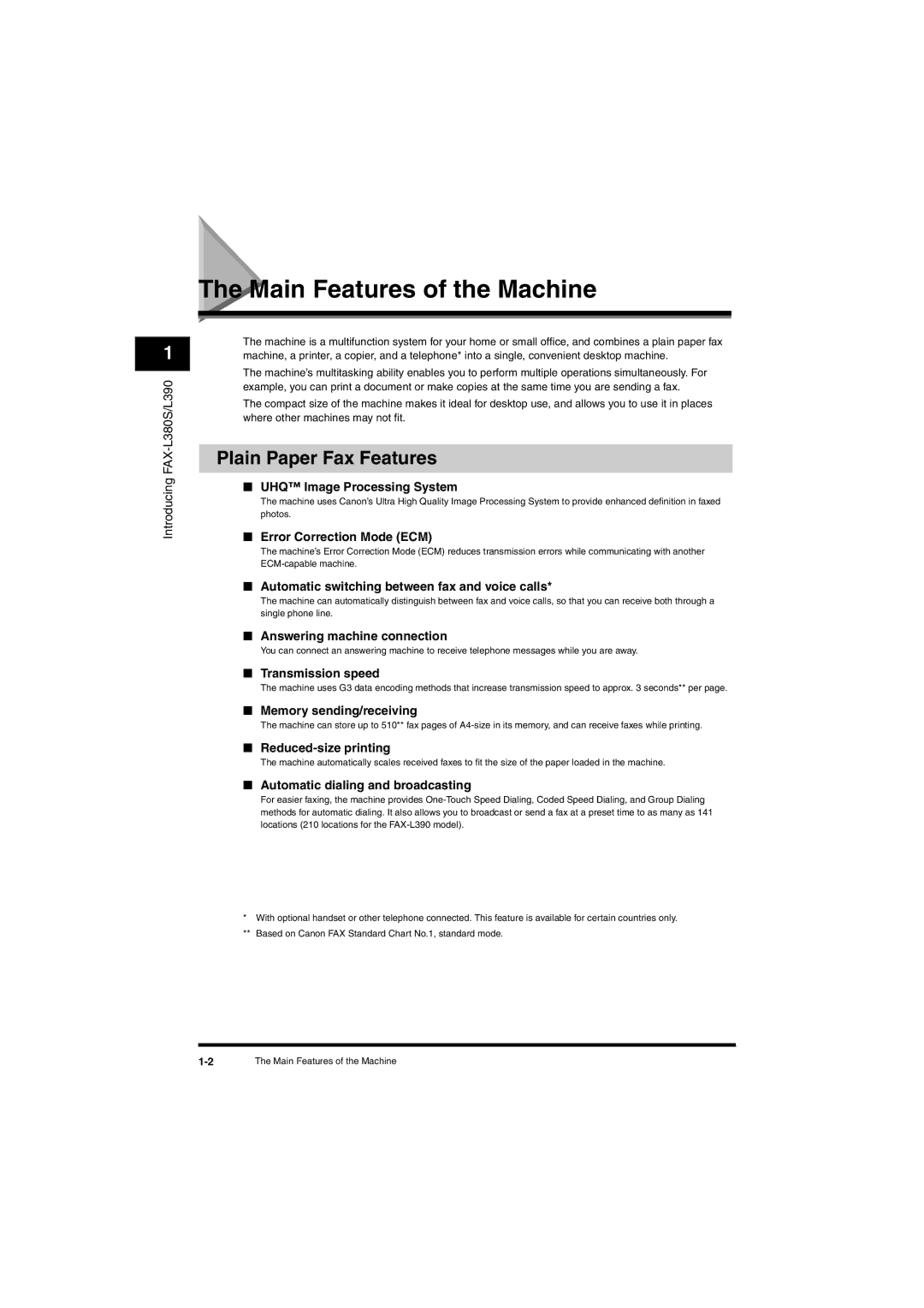 Canon L380S manual Main Features of the Machine, Plain Paper Fax Features 