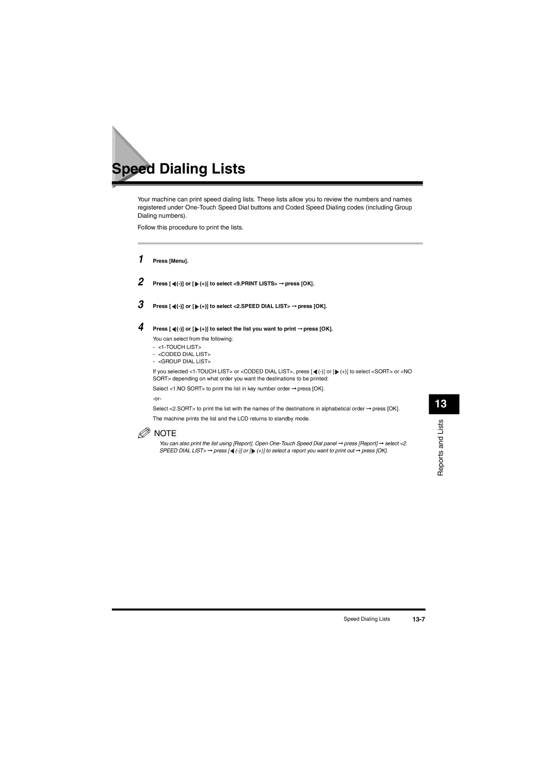 Canon L380S manual Speed Dialing Lists, 13-7 