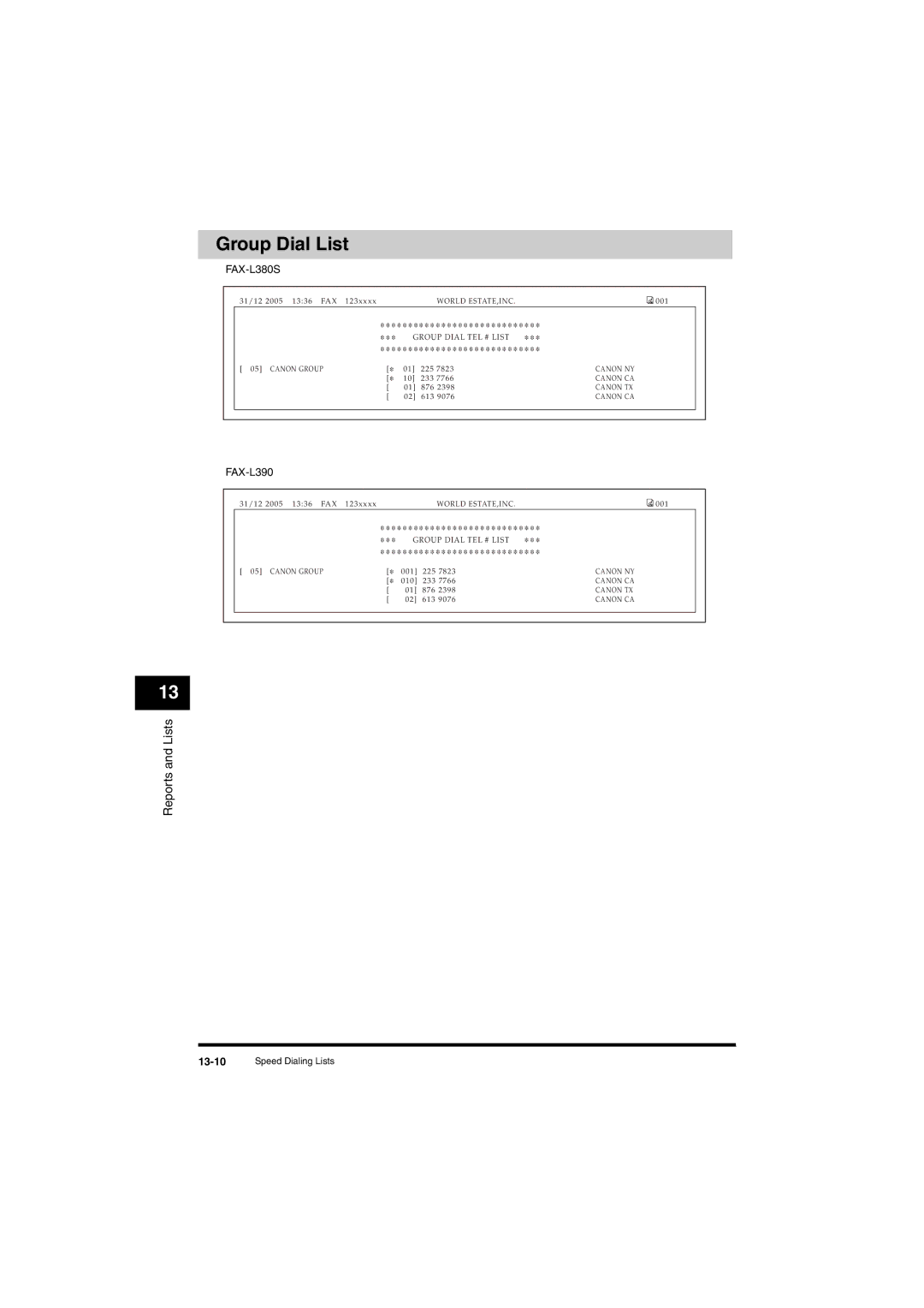 Canon L380S manual Group Dial List 