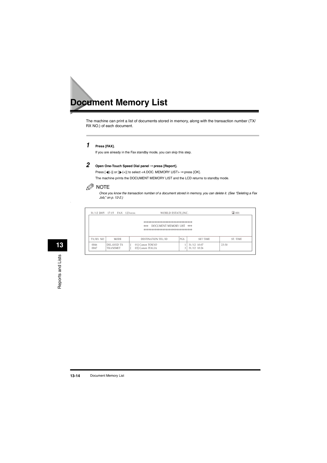 Canon L380S manual Document Memory List, Press or + to select 4.DOC. Memory List press OK 