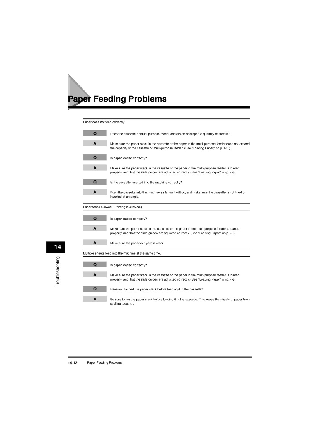 Canon L380S manual Paper Feeding Problems 