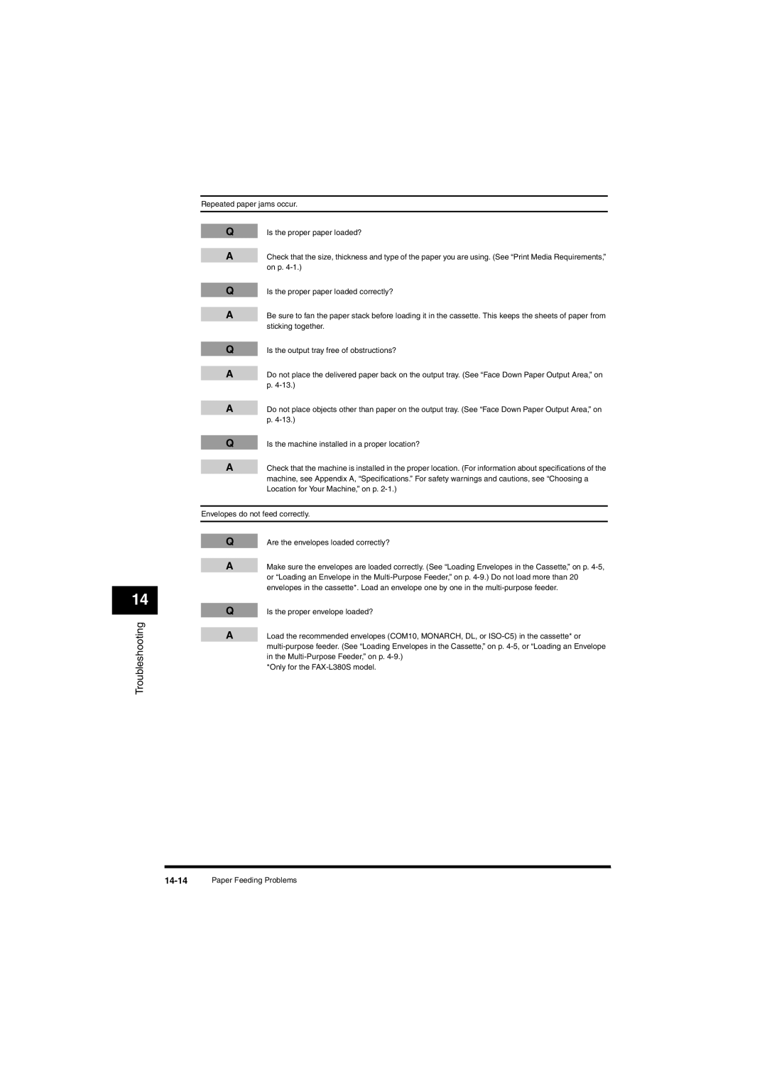 Canon L380S manual Troubleshooting 