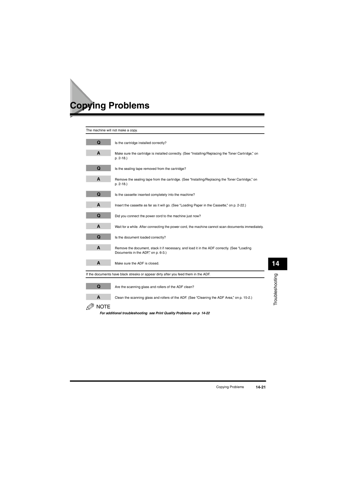 Canon L380S manual Copying Problems, 14-21 