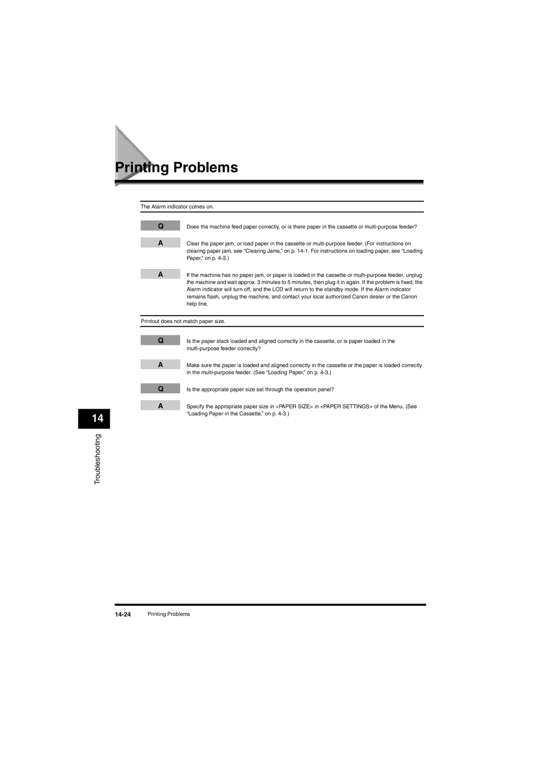 Canon L380S manual Printing Problems 