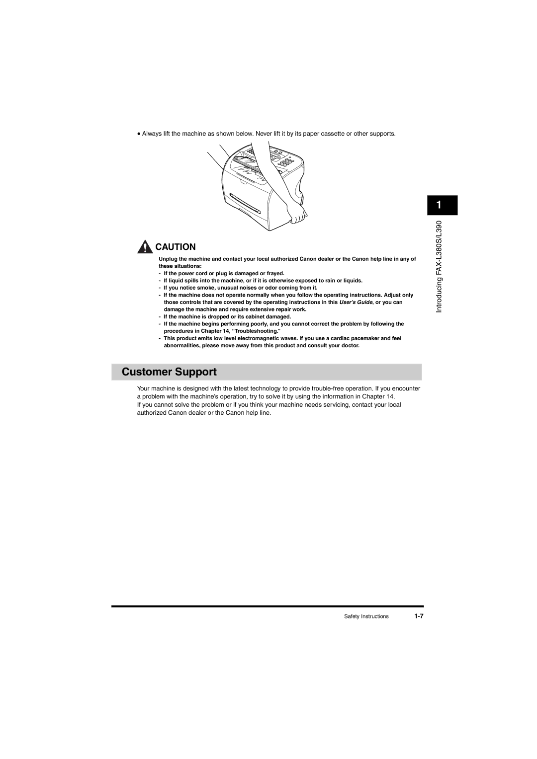 Canon L380S manual Customer Support 