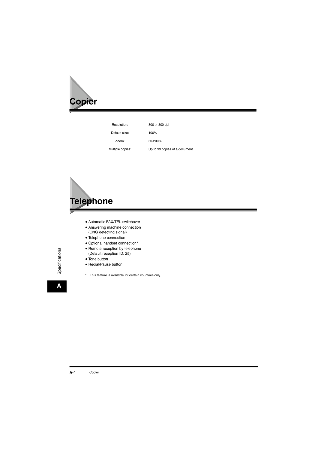 Canon L380S manual Copier, Telephone 