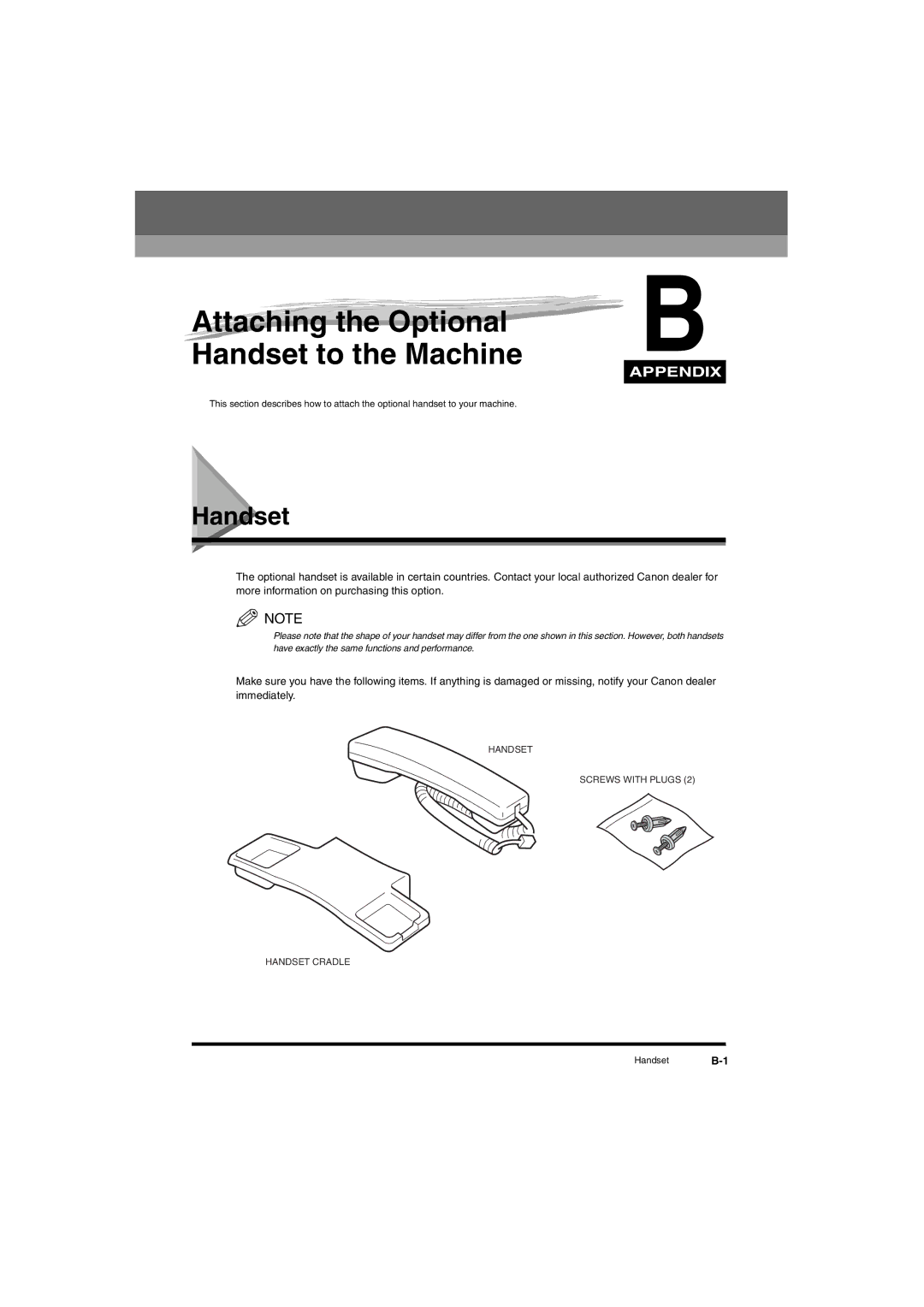 Canon L380S manual Attaching the Optional Handset to the Machine 