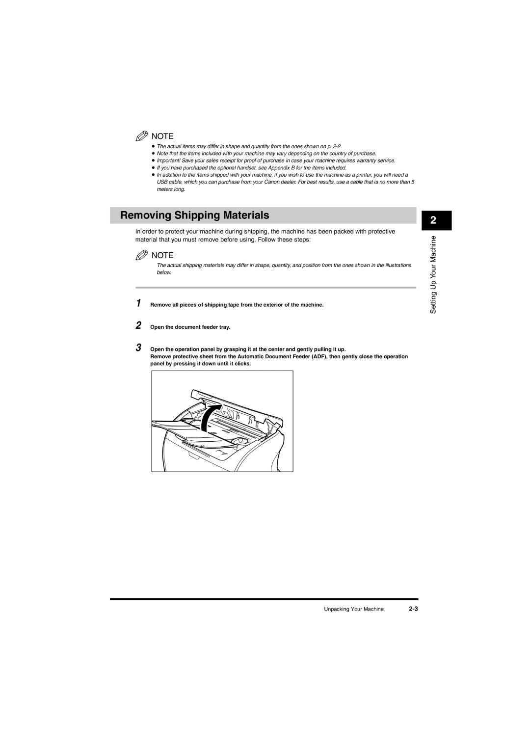 Canon L380S manual Removing Shipping Materials 