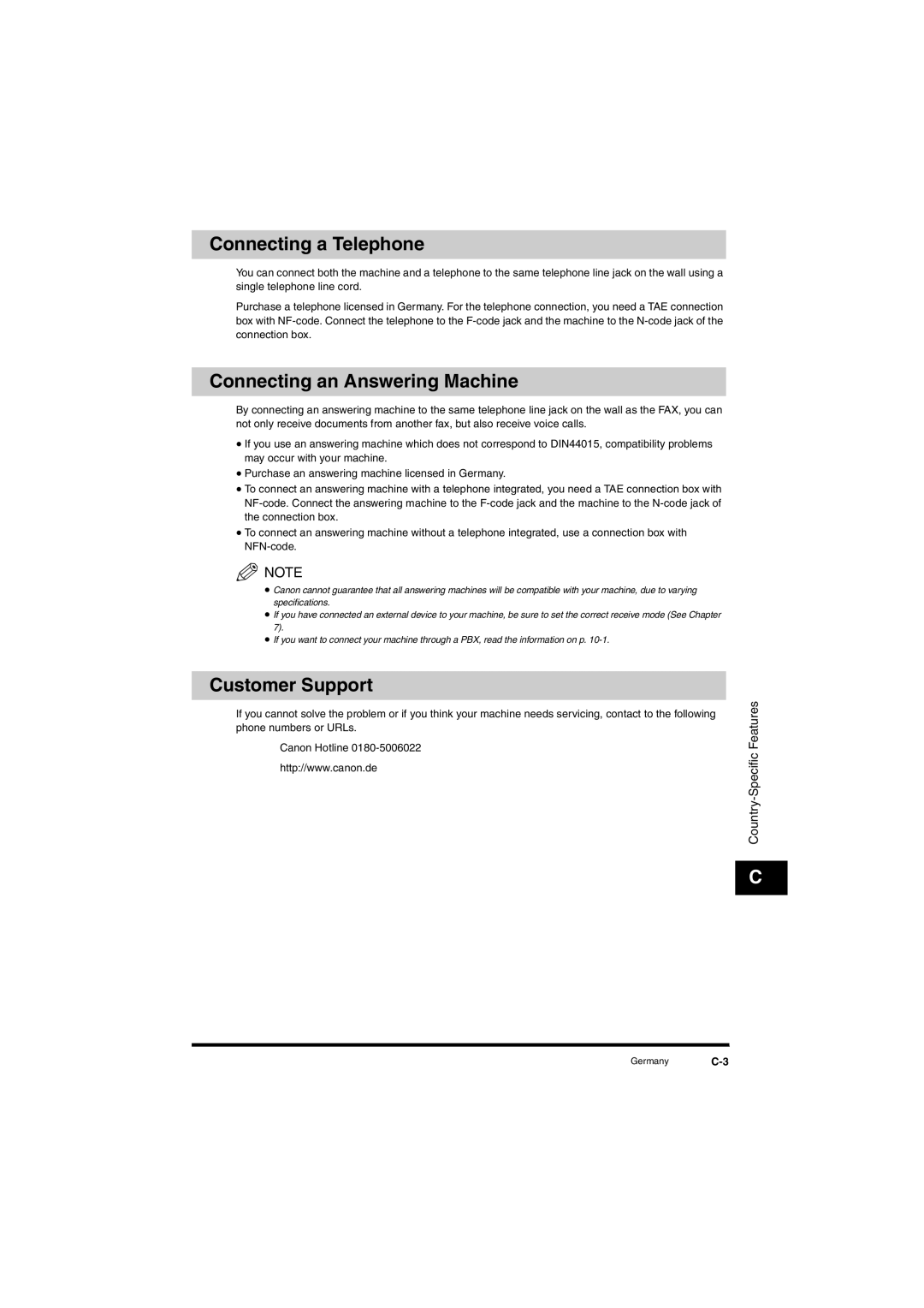 Canon L380S manual Connecting a Telephone, Connecting an Answering Machine 