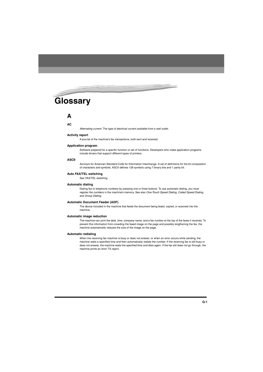 Canon L380S manual Glossary, Ascii 