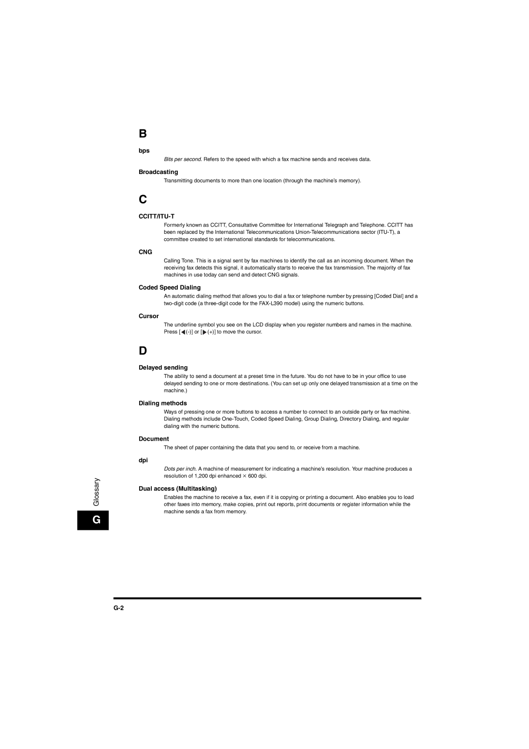 Canon L380S manual Ccitt/Itu-T, Cng 