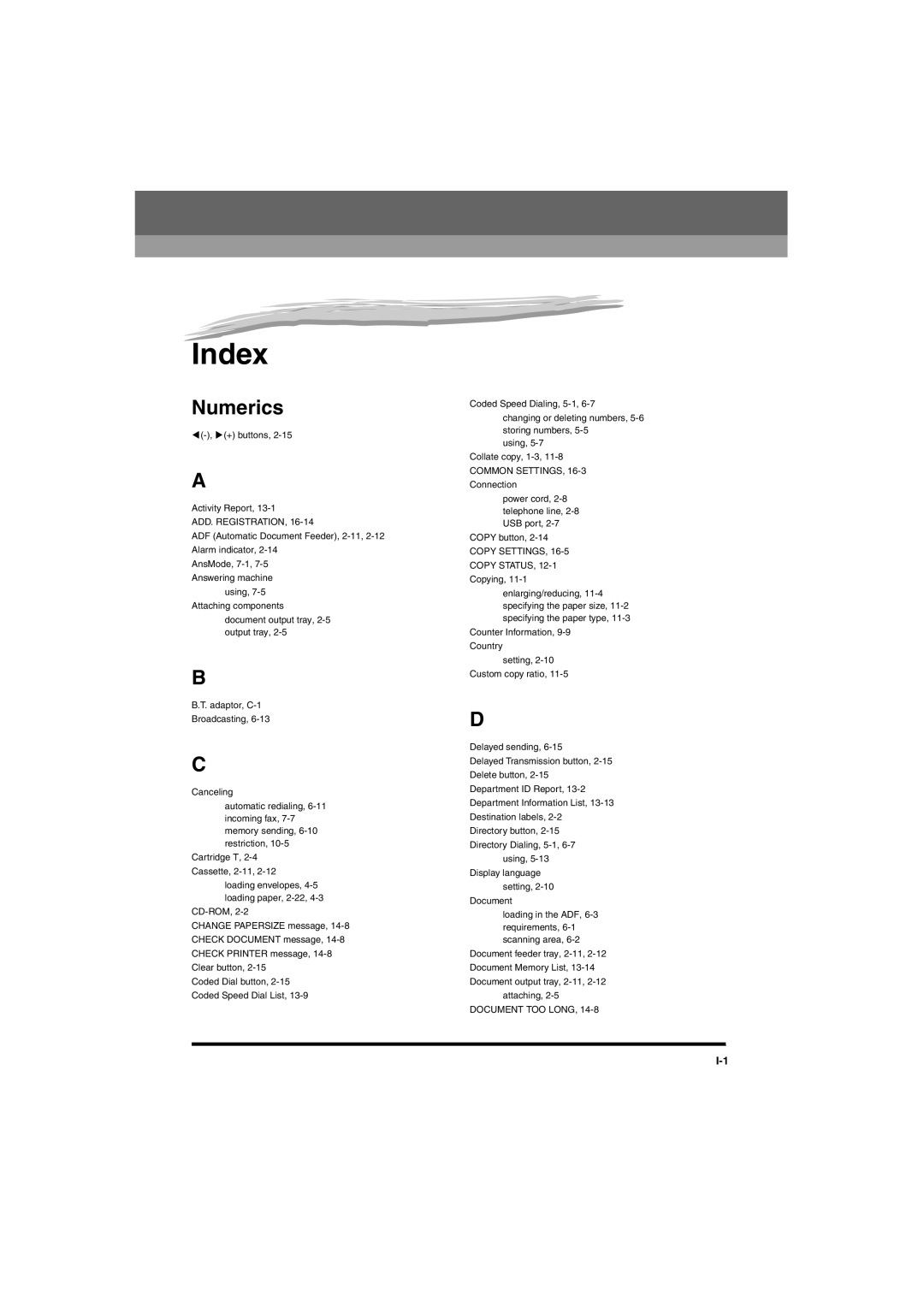 Canon L380S manual Index, Numerics 