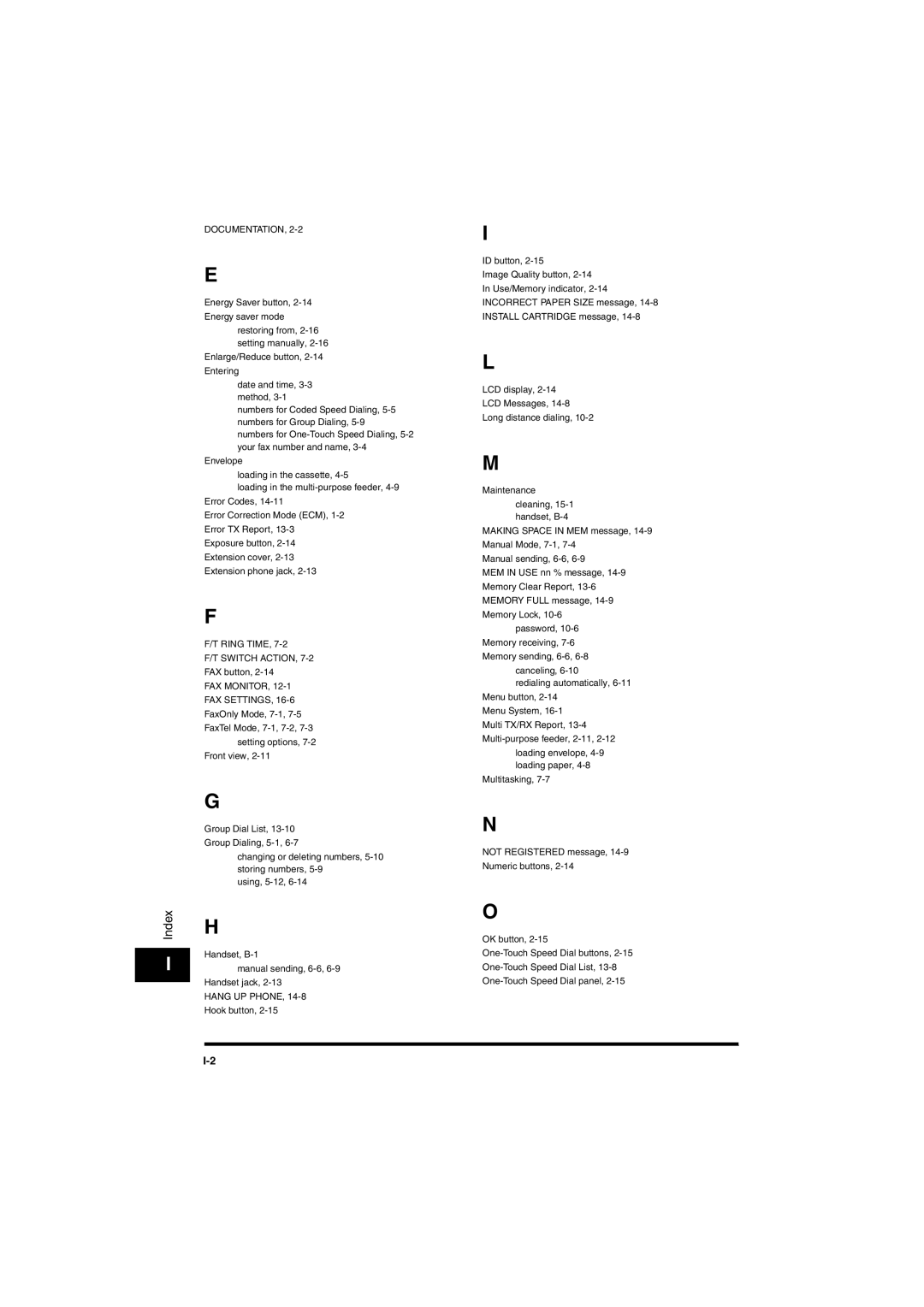 Canon L380S manual Index 