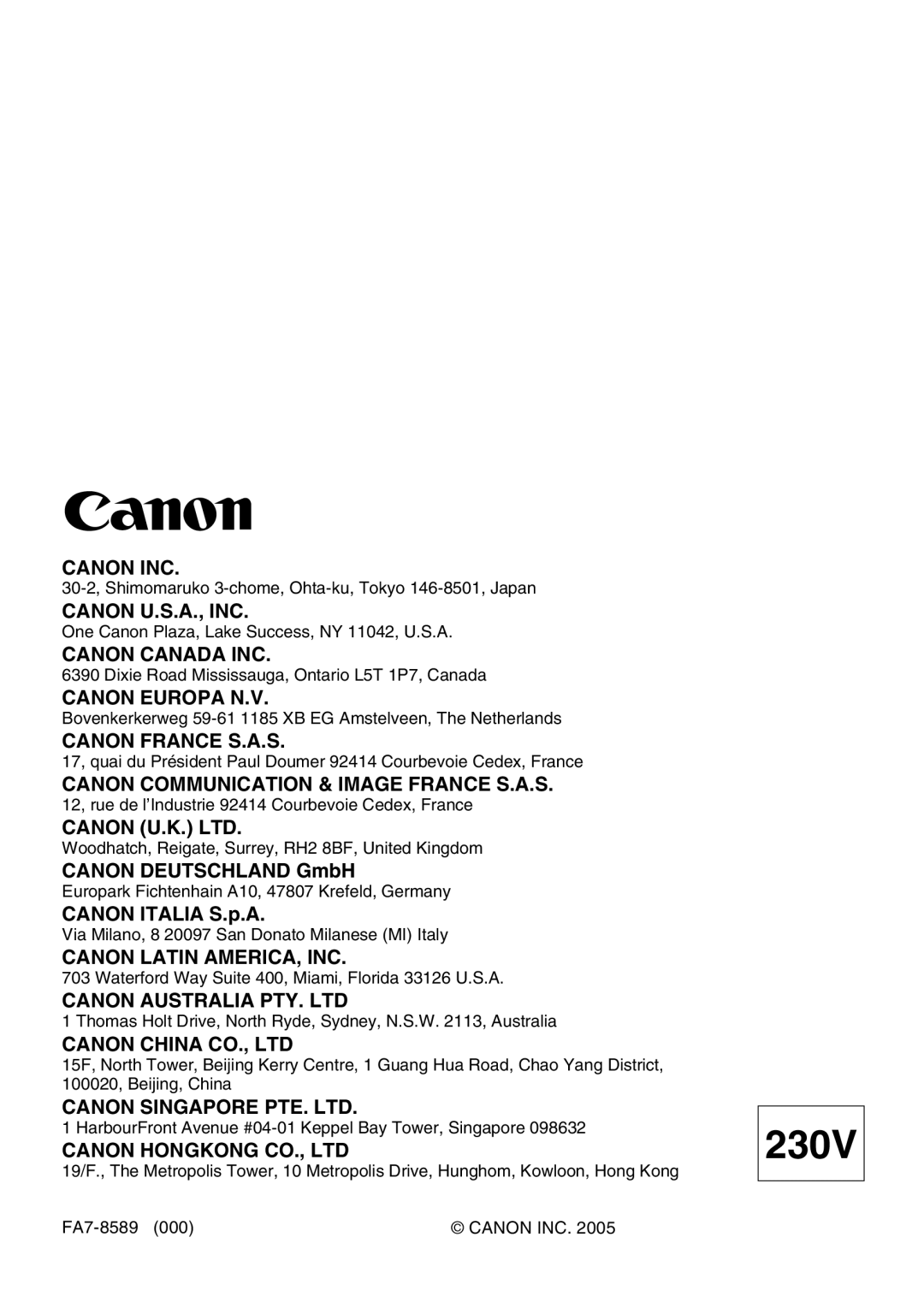 Canon L380S manual 230V 