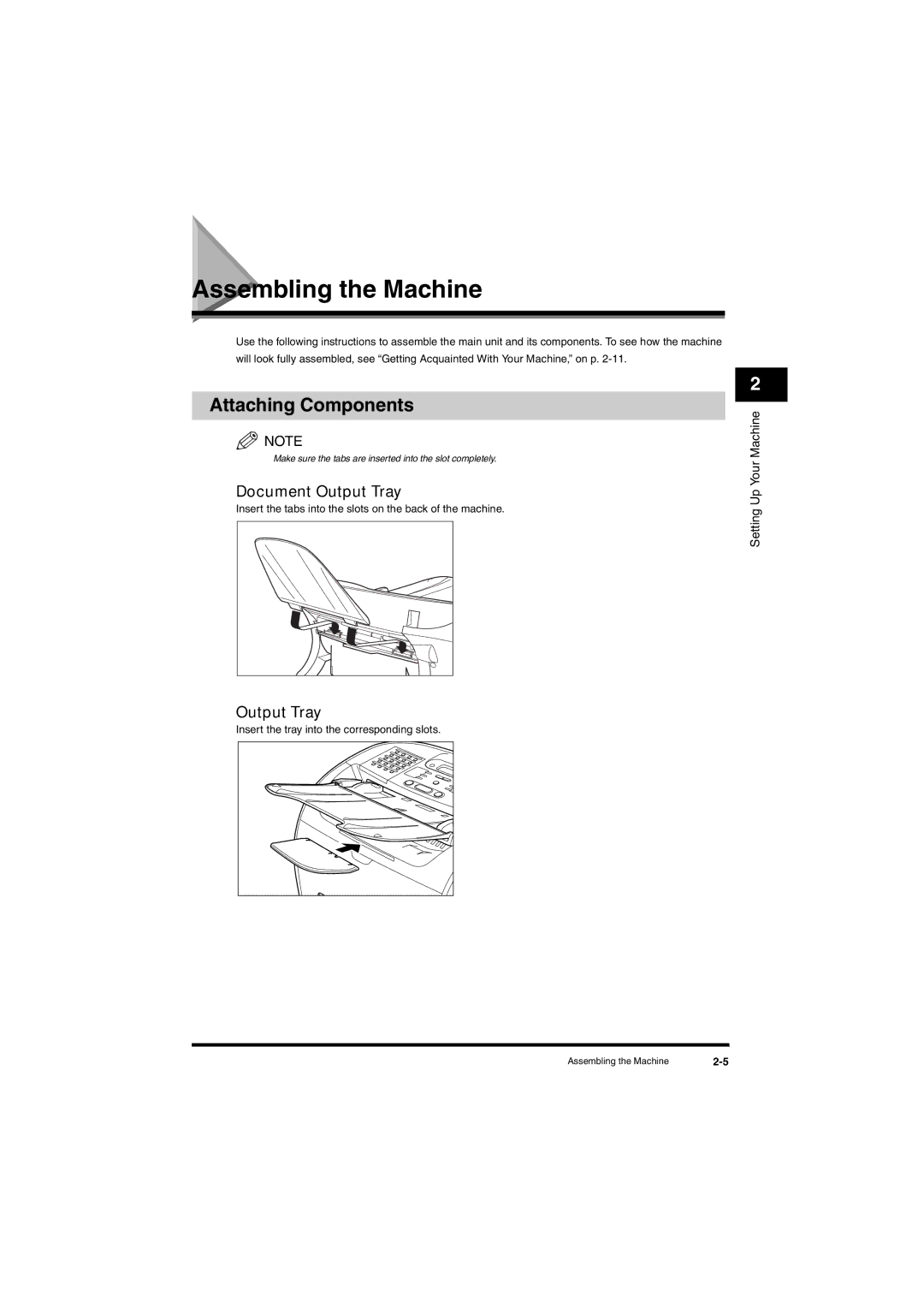 Canon L380S manual Assembling the Machine, Attaching Components, Document Output Tray 