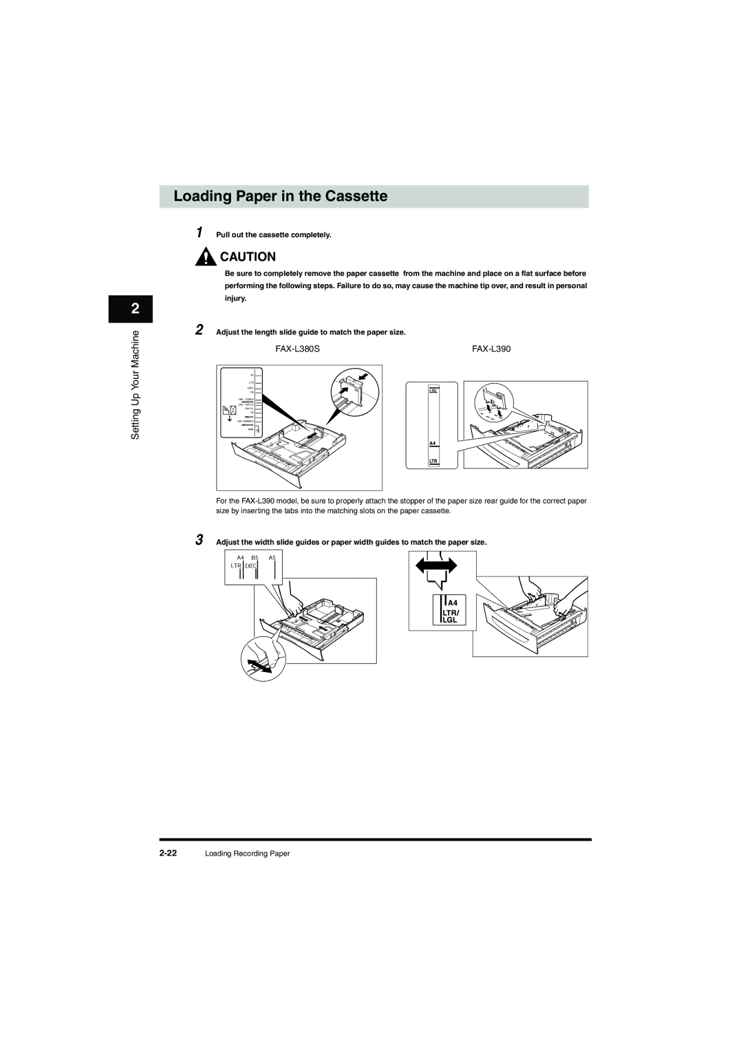 Canon manual Loading Paper in the Cassette, FAX-L380S FAX-L390 