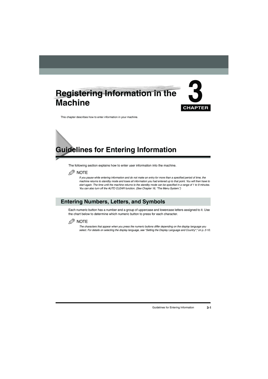 Canon L380S manual Registering Information in the Machine, Guidelines for Entering Information 