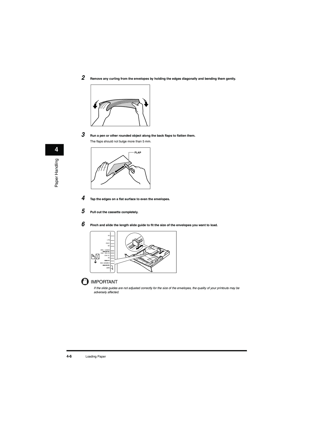 Canon L380S manual Flaps should not bulge more than 5 mm 