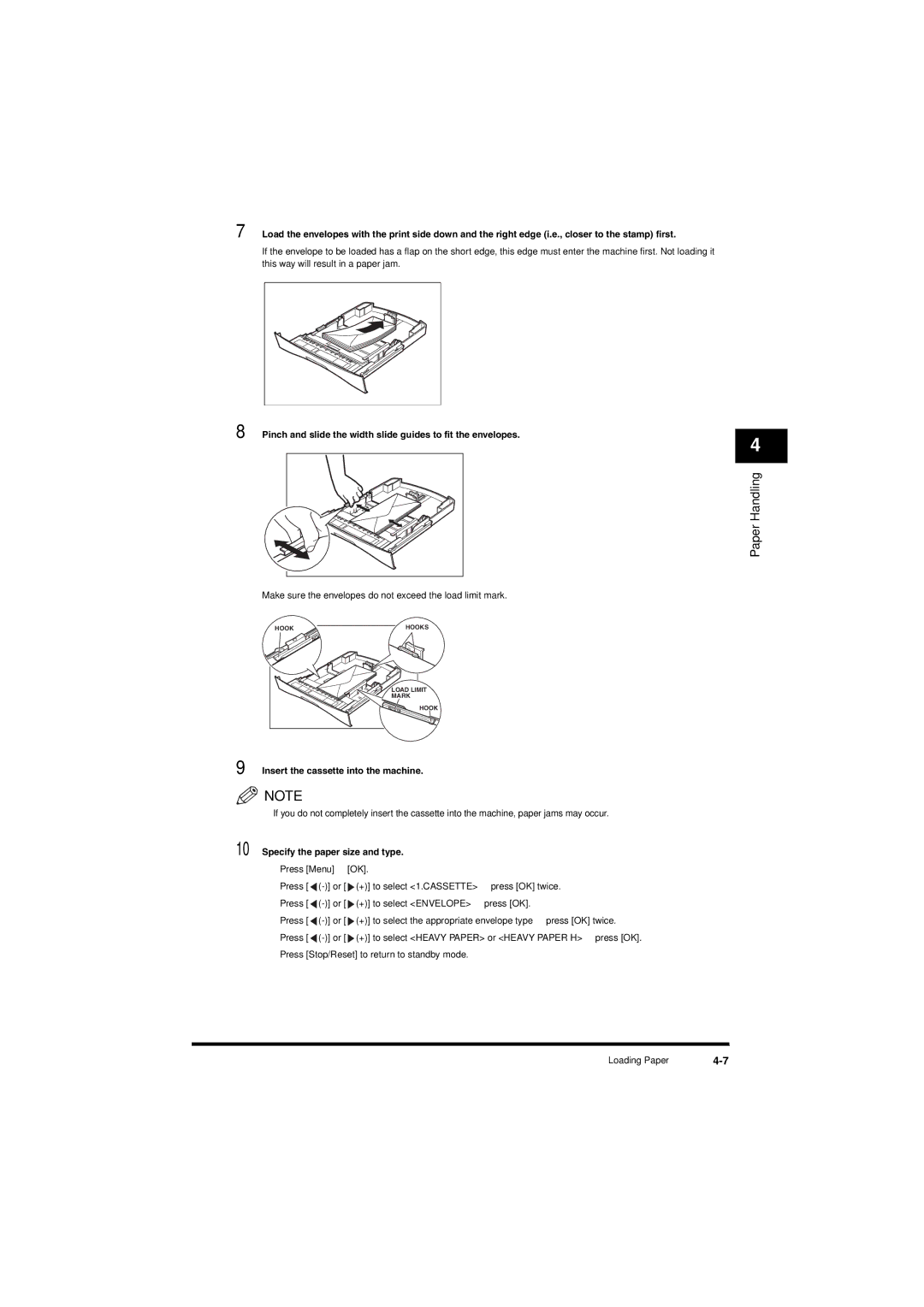 Canon L380S manual Pinch and slide the width slide guides to fit the envelopes 