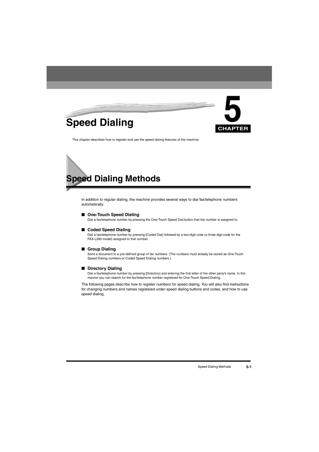 Canon L380S manual Speed Dialing Methods 