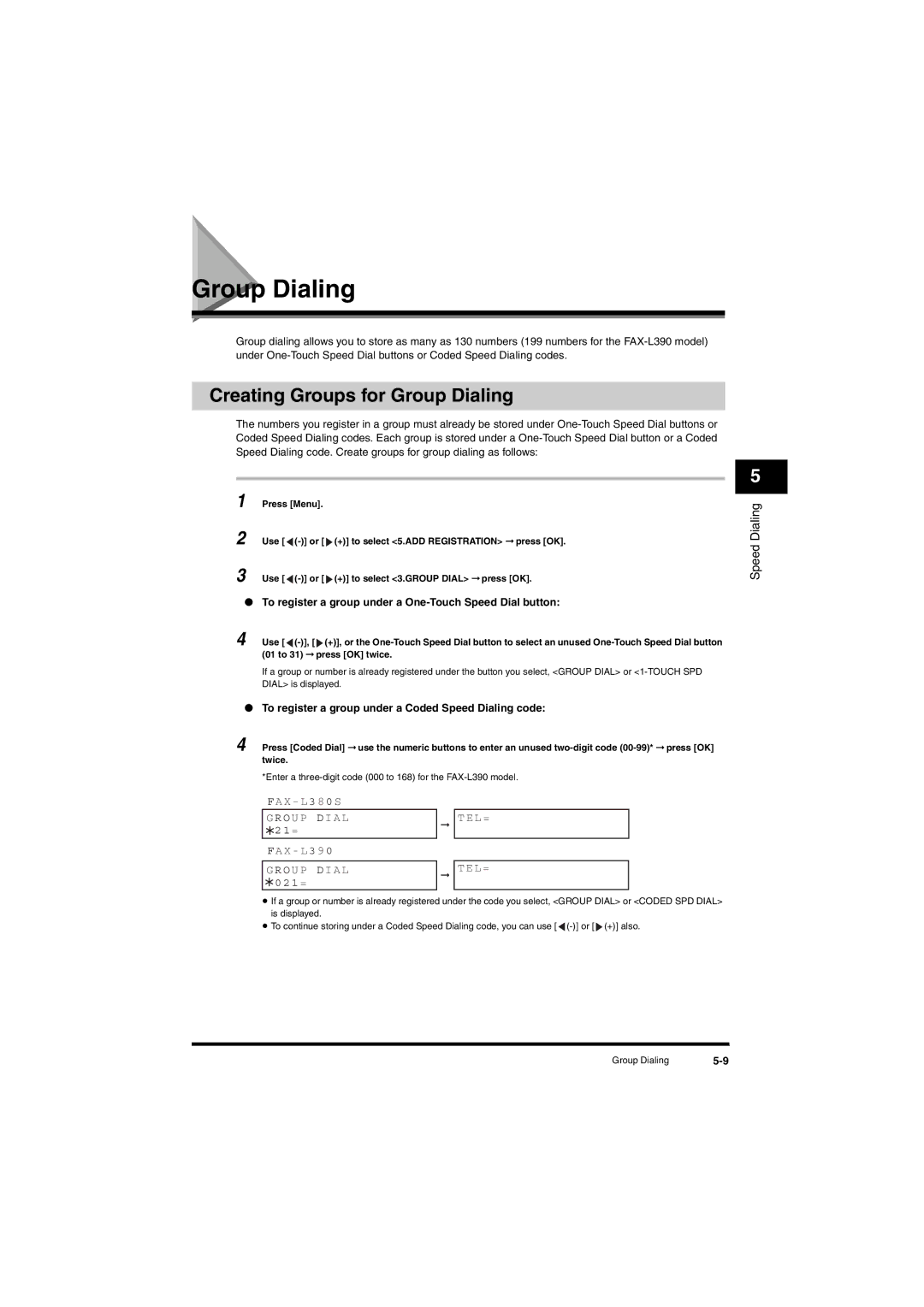 Canon L380S manual Creating Groups for Group Dialing, Group IA L EL= 