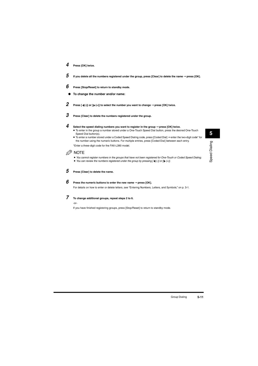 Canon L380S manual To change the number and/or name, To change additional groups, repeat steps 2 to 