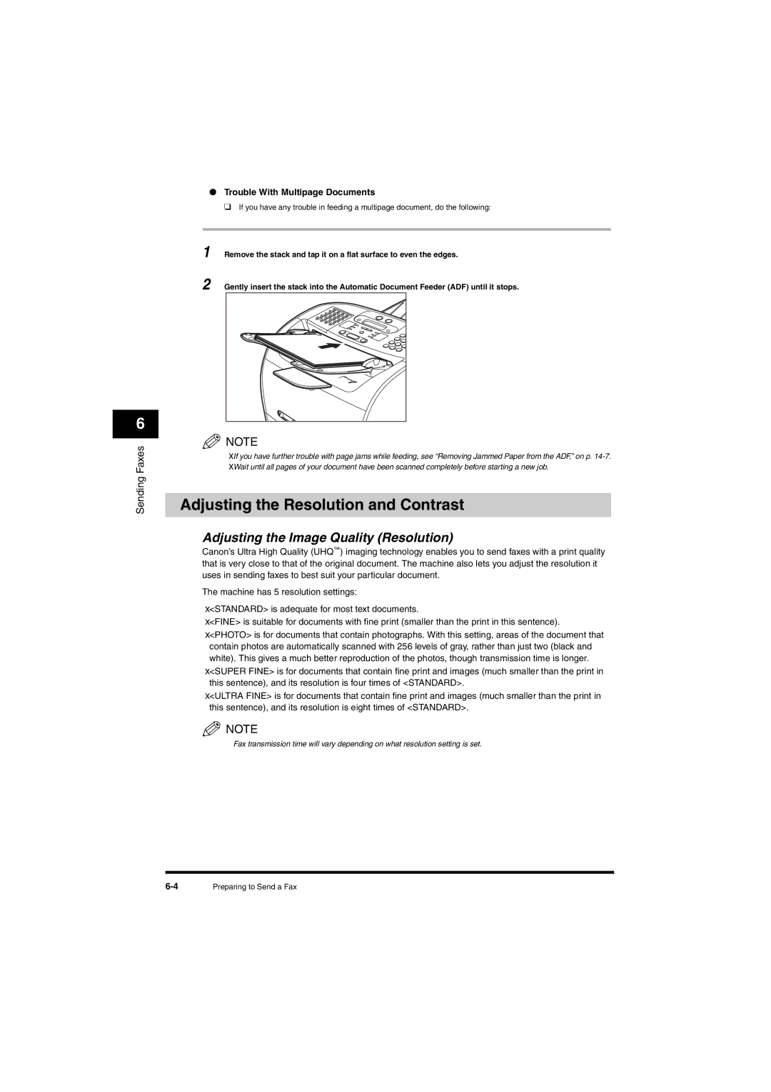 Canon L380S manual Adjusting the Resolution and Contrast, Adjusting the Image Quality Resolution 