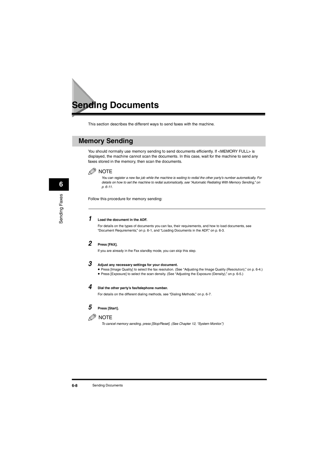 Canon L380S manual Sending Documents, Memory Sending, Follow this procedure for memory sending 