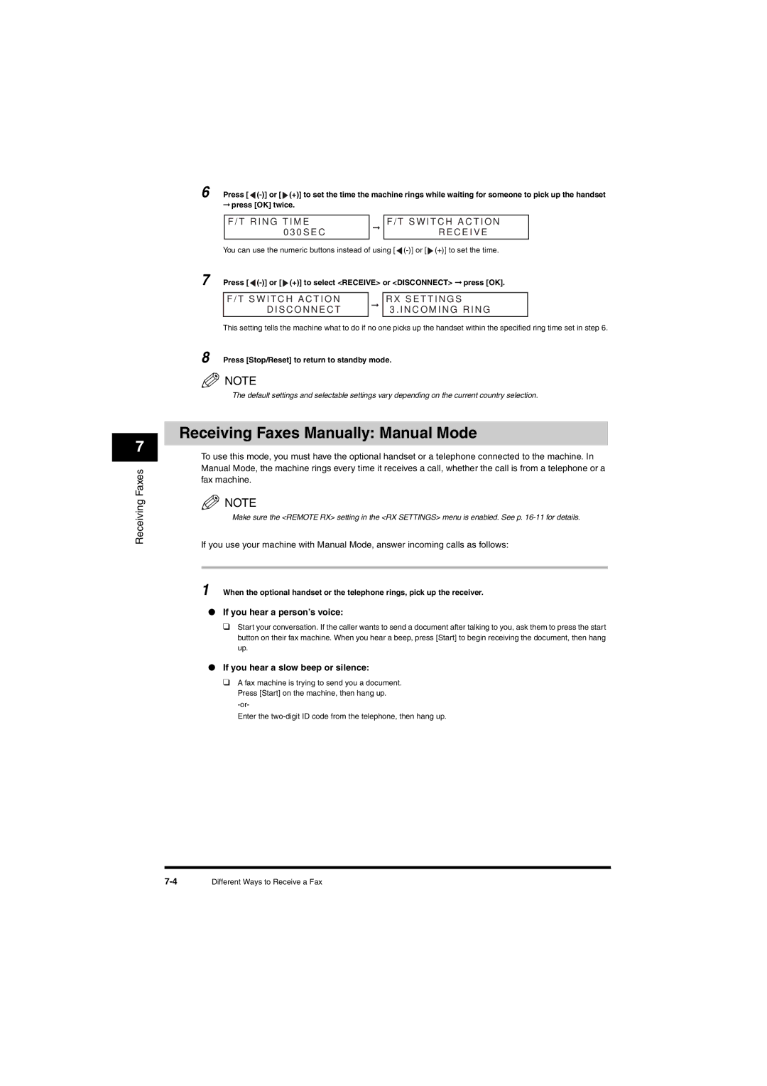 Canon L380S manual Receiving Faxes Manually Manual Mode, Ri N G T I M E, If you hear a person’s voice 