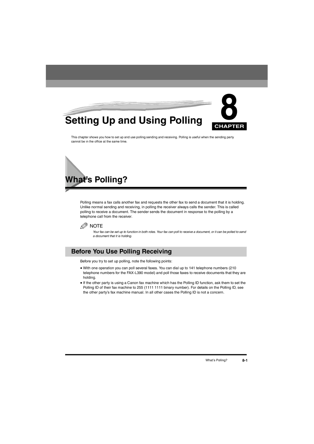 Canon L380S manual Setting Up and Using Polling, What’s Polling?, Before You Use Polling Receiving 