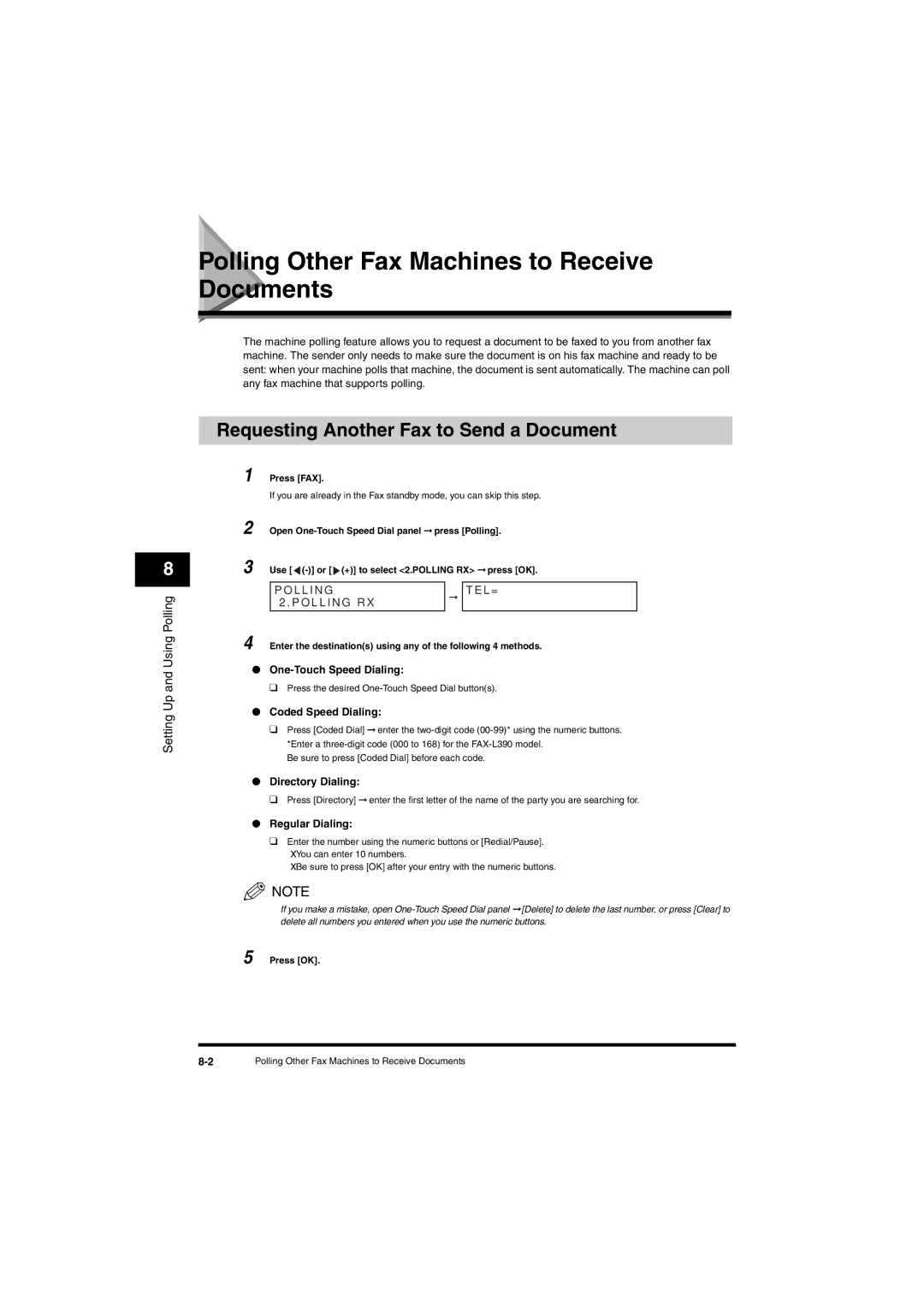 Canon L380S manual Polling Other Fax Machines to Receive Documents, Requesting Another Fax to Send a Document, L L I N G 