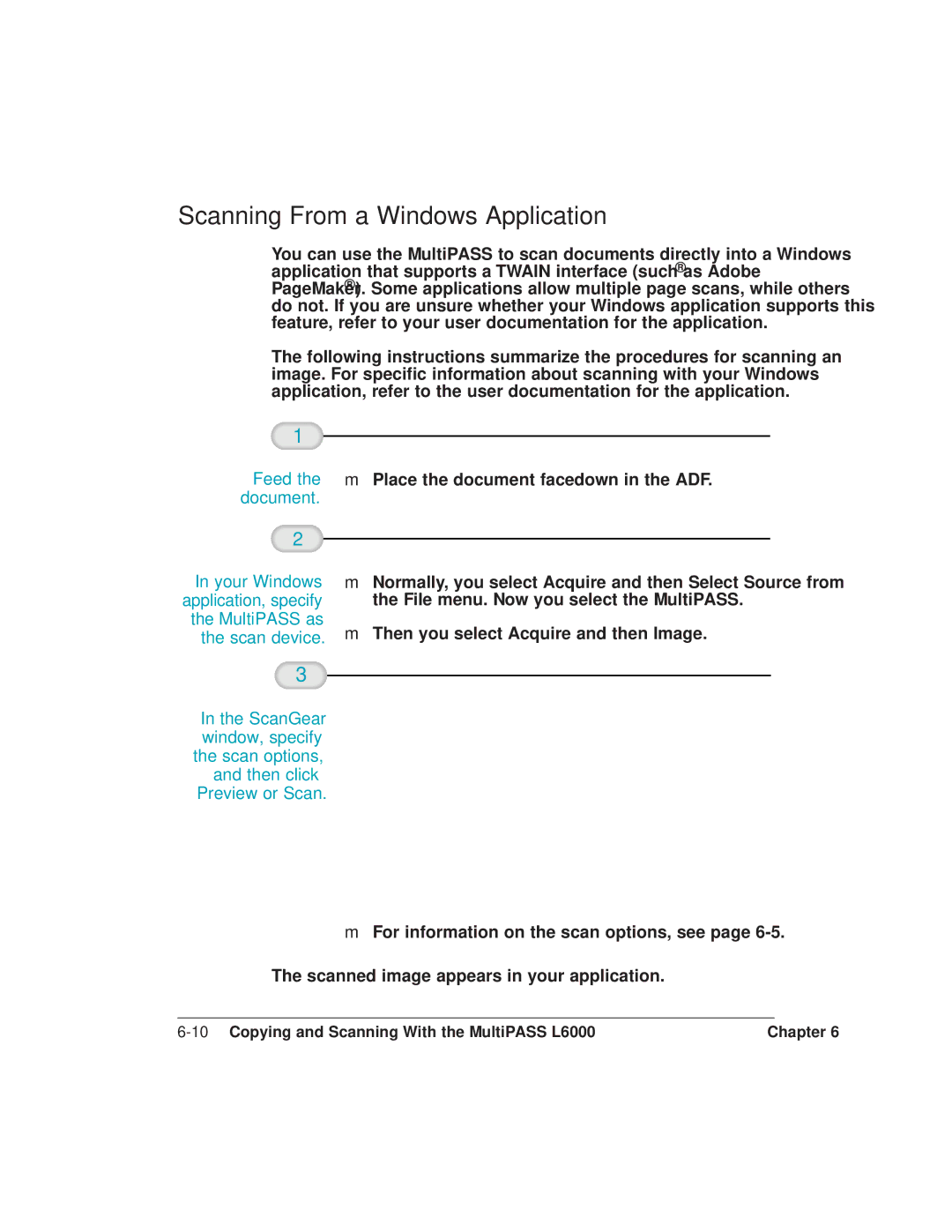 Canon L6000 manual Scanning From a Windows Application, Feed the Place the document facedown in the ADF. document 