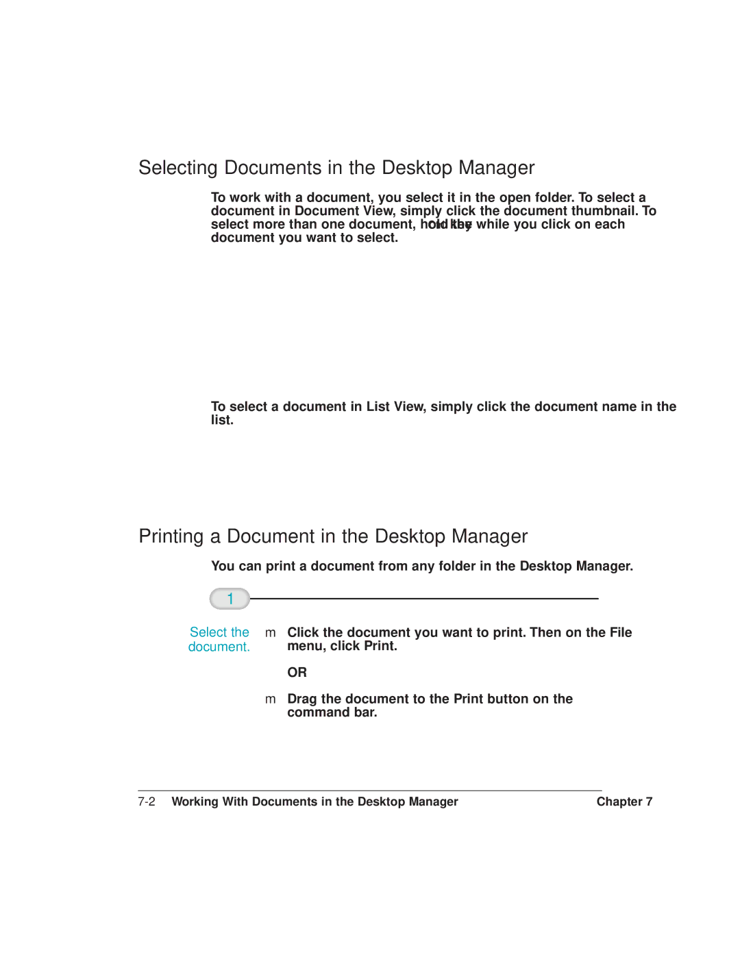 Canon L6000 manual Selecting Documents in the Desktop Manager, Printing a Document in the Desktop Manager 