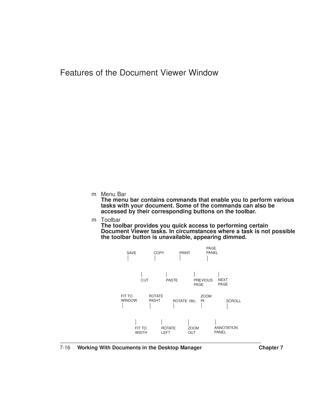 Canon L6000 manual Features of the Document Viewer Window, Menu Bar, Toolbar 