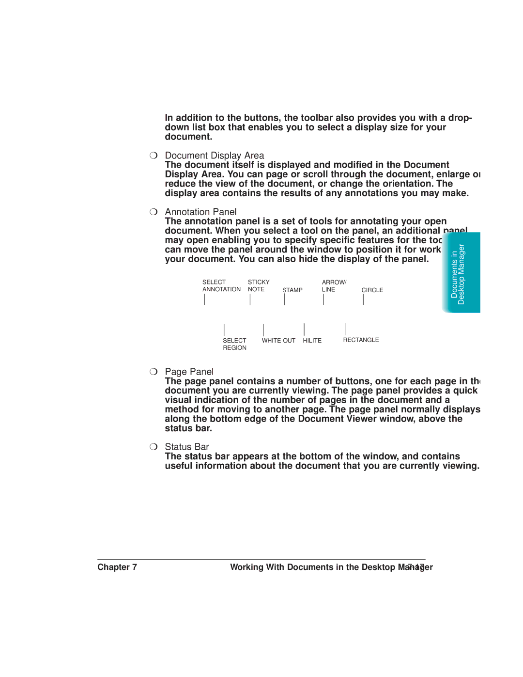 Canon L6000 manual Document Display Area, Annotation Panel, Status Bar 